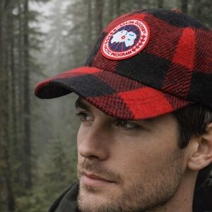 Canada Goose Wool Blend Ball Lumberjack Cap Red & Black Buffalo Print Size L